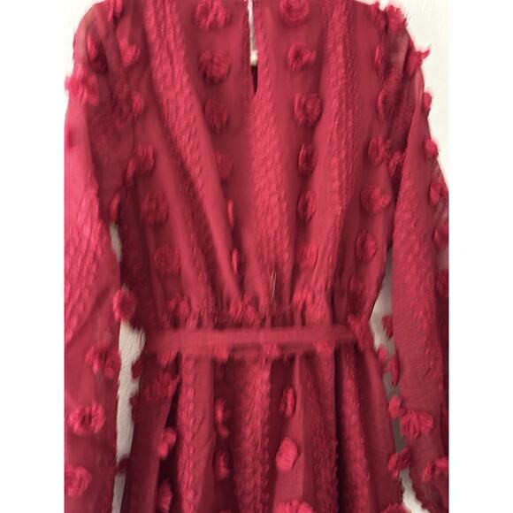 A. CALIN by Flying Tomato Dress Sz M Red Rosette Whimsical Balloon Sleeves Boho - Picture 13 of 14